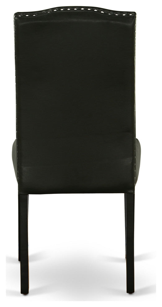 5Pc Rounded 42" Dining Table, Four Parson Chair, Pu Leather Color Black
