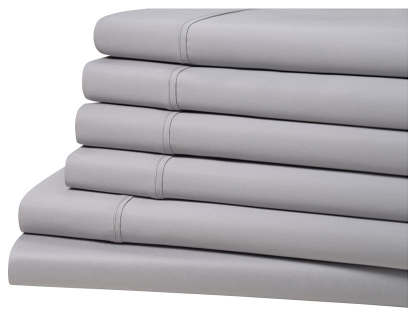 Kathy Ireland 1500TC Bamboo Cotton 6 Piece Sheet Set, Silver, Full