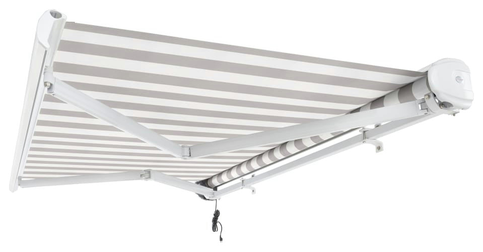 Awntech 18'x10' Full Cassette Left Motor Acrylic Retractable Awning, Gray/White