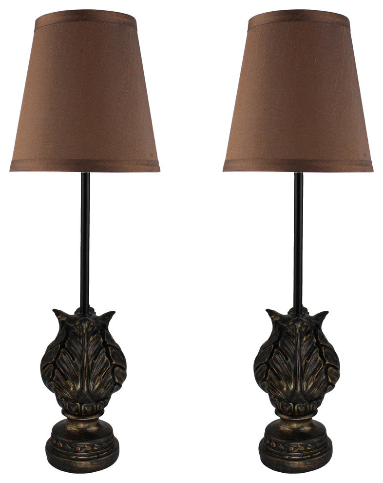 Urbanest Charlotte Mini Buffet Lamps, Burnt Gold With Chocolate Shades, Set of 2