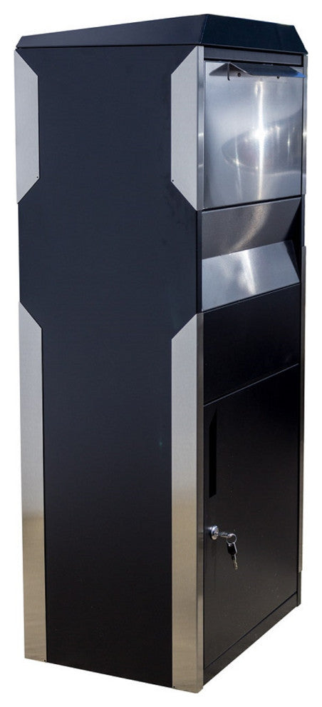 Locking Parcel Drop Box, Black With Stainless Steel