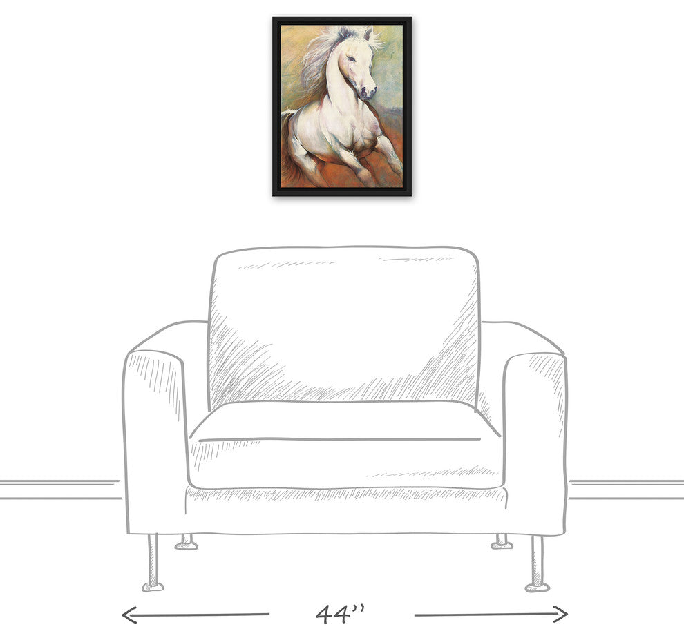 White Horse Running Wild 12x16 Black Floating Framed Canvas