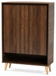 Noelene Mid-Century Walnut Brown and Gold 2-Door Shoe Storage Cabinet