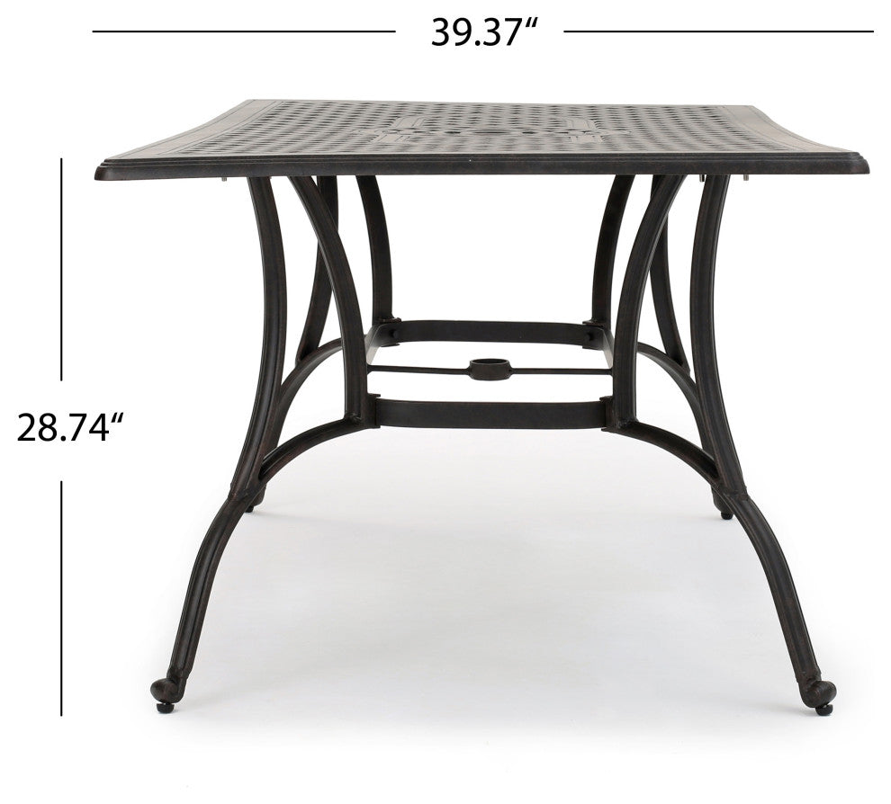 GDF Studio 7-Piece Fonzo Outdoor Bronze Cast Aluminum Rectangular Dining Set