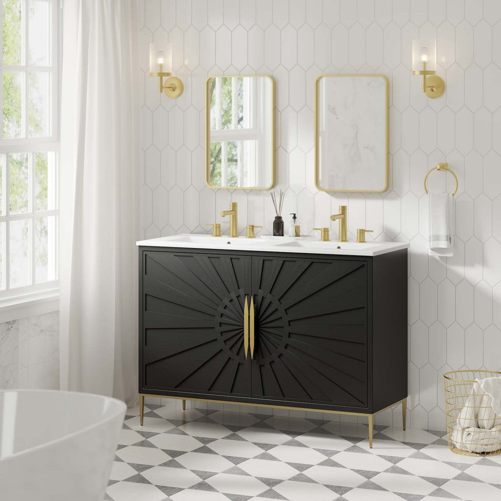 Awaken 48" Double Sink Bathroom Vanity, White Black