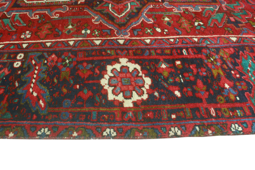 Vintage Heriz Claybour Red/Navy Rug, 7'3x12'1