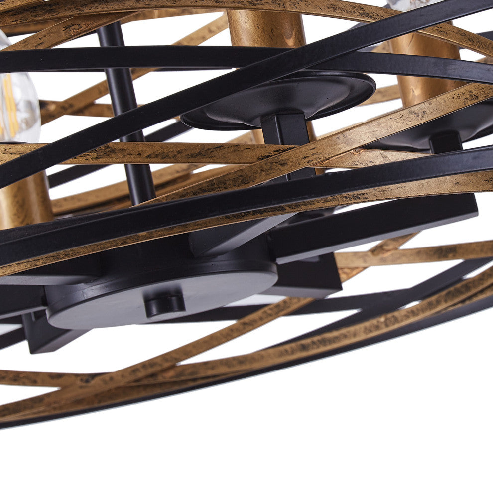 6-Light Vintage Flat Iron Ring Ceiling Light Chandelier Black Bronze Pendant