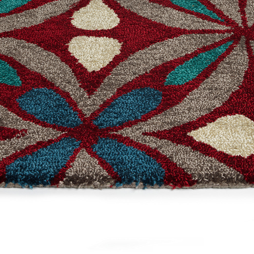 Peranakan Tile Collection Red 2' x 3' Rectangle Indoor-Outdoor Throw Rug