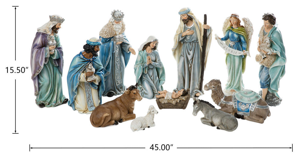 12-Piece Oversized Deluxe Blue Resin Nativity Figurine Set