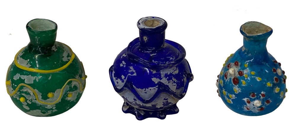 3 Piece Distressed Look Color Glass Small Bottle Vase Display Hws2468