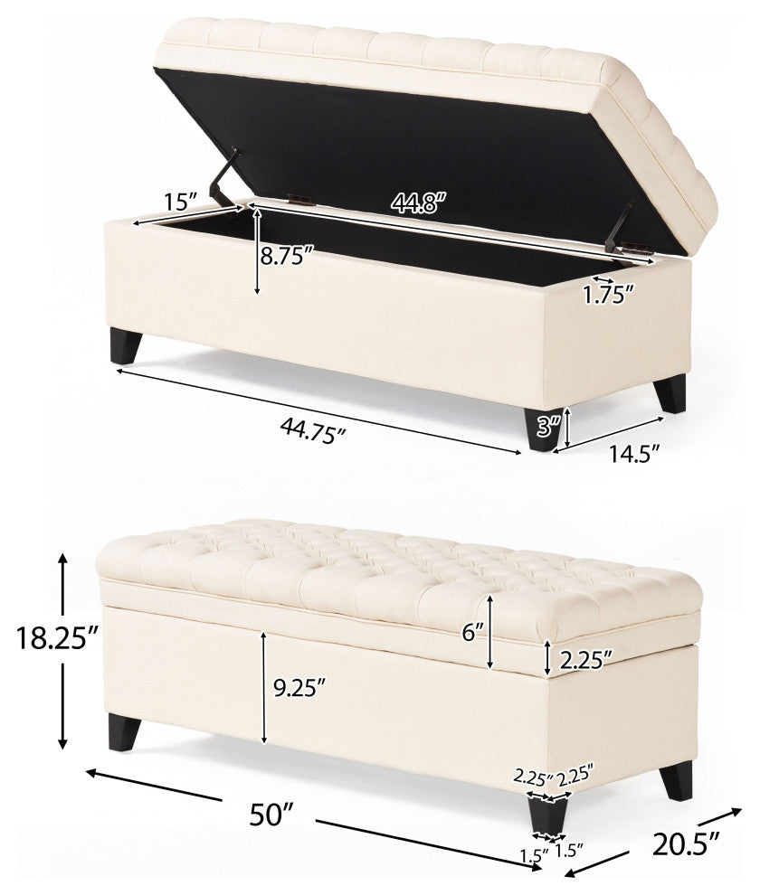 GDF Studio Sheffield Fabric Beige Tufted Storage Ottoman