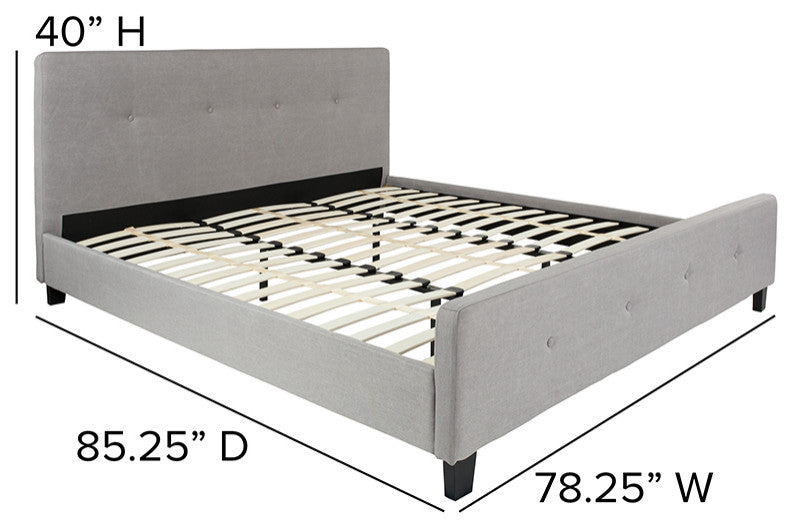 Tribeca King Size Tufted Platform Bed, Light Gray