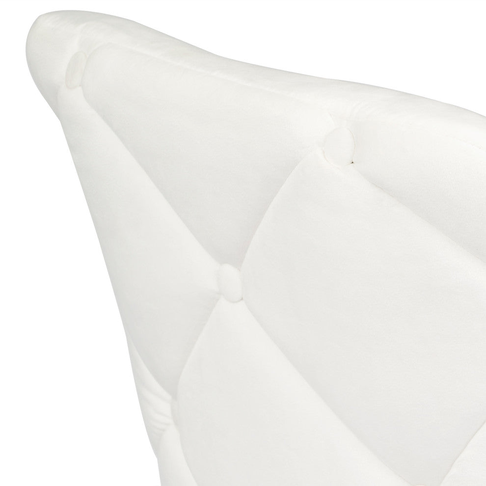 Pearl Tufted Vanity Chair With 360 Degree Swivel, White Velvet