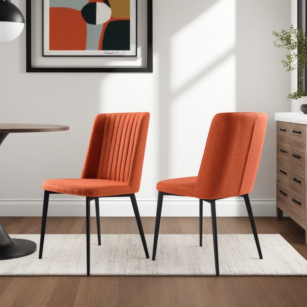 Maine Dining Chair, Matte Black Finish and Gray Fabric, Set of 2, Orange