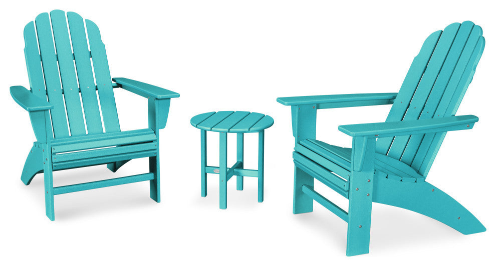 POLYWOOD Vineyard 3-Piece Curveback Adirondack Set, Aruba