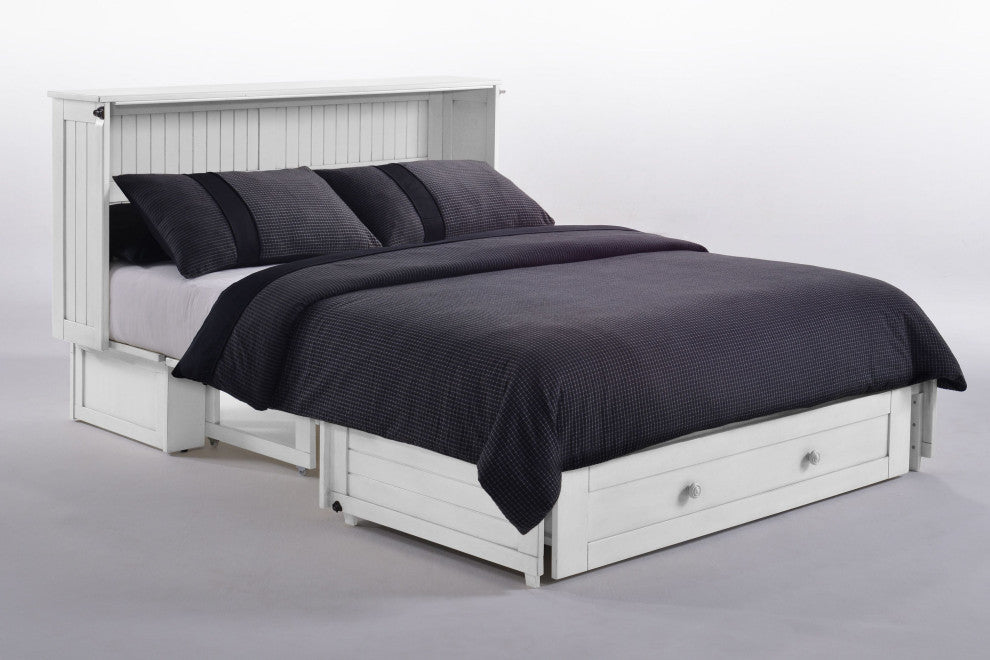 Daisy Queen Size Murphy Bed Cabinet With Storage & Charging Ports, White