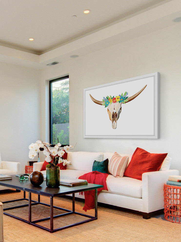 "Floral Longhorn" Framed Painting Print, 18x12