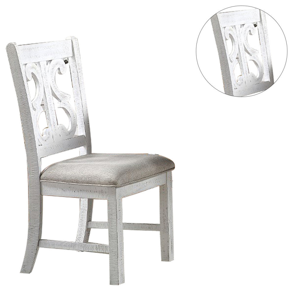 Fabric And Wooden Side Chair Of 2 with Backrest, Distressed White