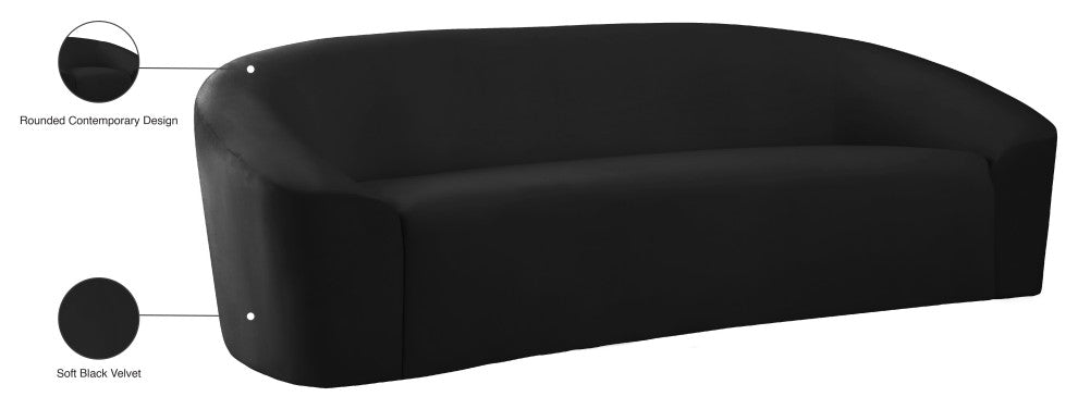 Riley Velvet Upholstered Rounded Sofa, Black