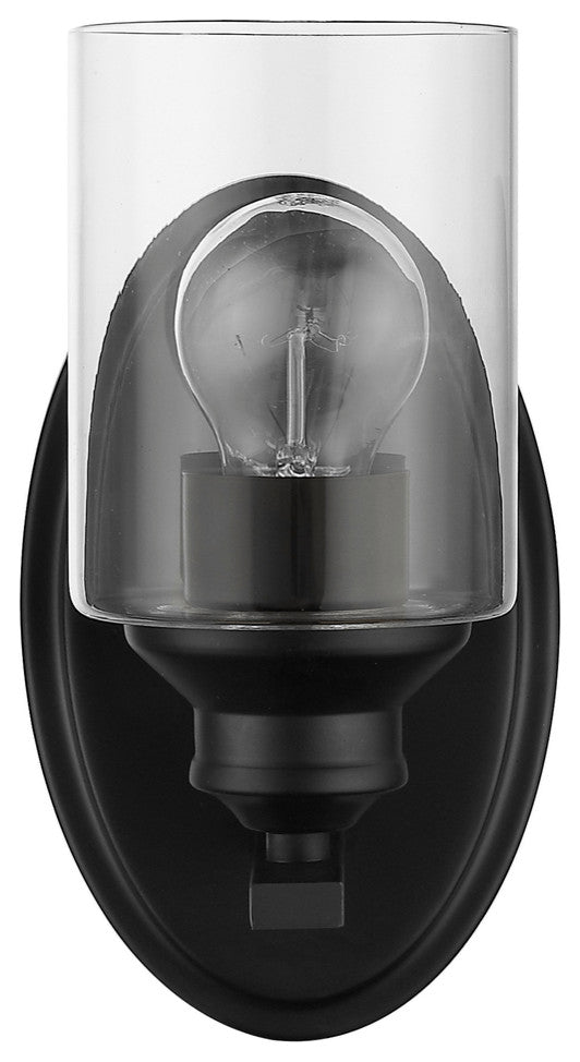 One Light Matte Black Wall Light with Clear Glass Shade