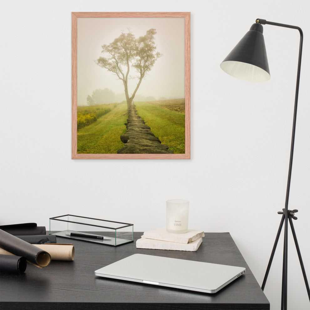 Calming Morning Rural Landscape Framed Photo Paper Wall Art Prints, Red Oak, 16" X 20"