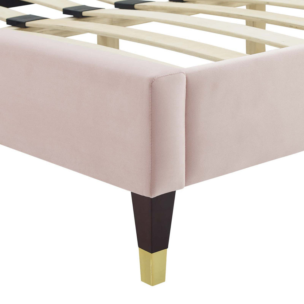 Platform Bed Frame, Queen Size, Pink, Velvet, Modern, Bedroom Guest Suite