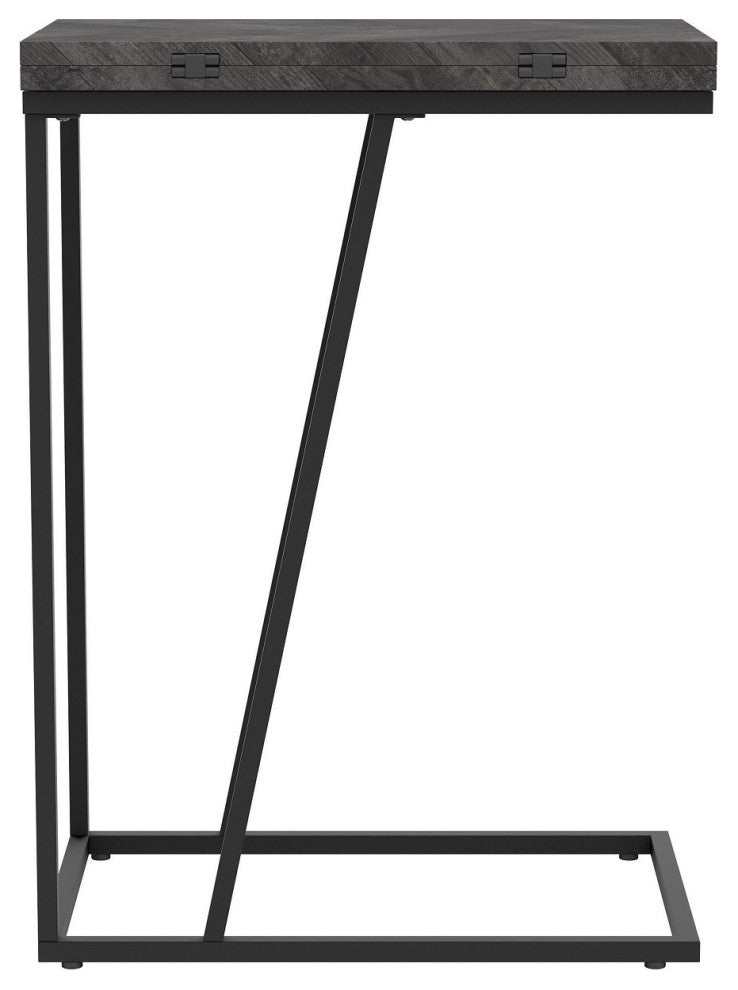 Expandable Rectangular Accent Table, Rustic Gray and Sandy Black