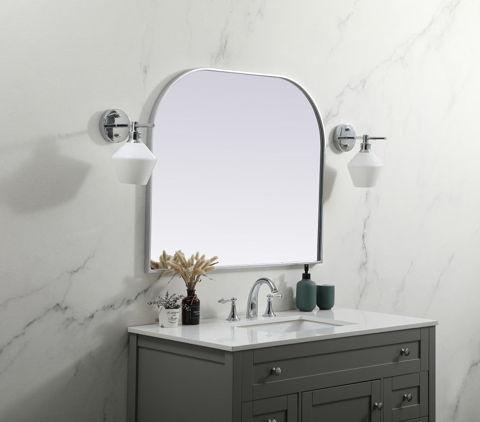 Metal Frame Arch Mirror 36X30 Inch, Silver