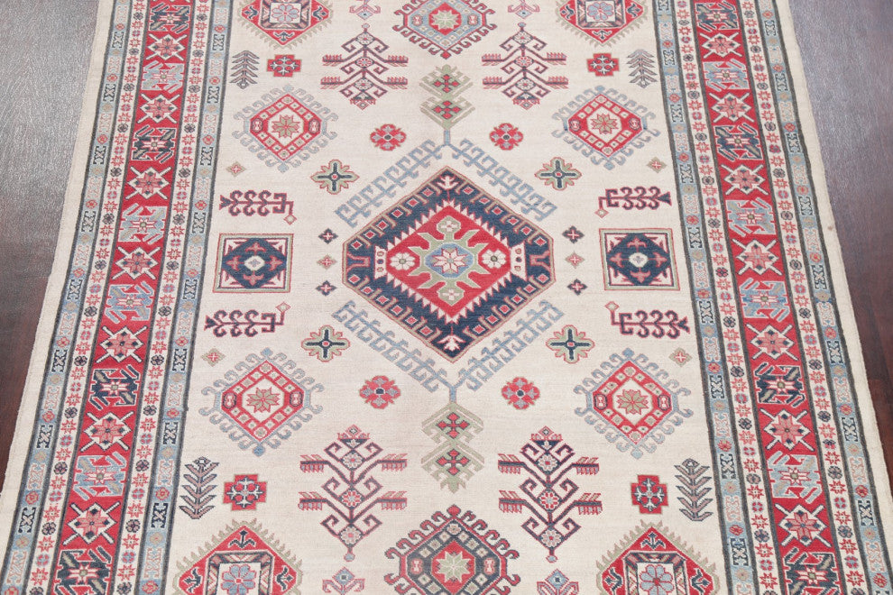 Oriental Traditional Kazak Handmade Pakistani Area Rug, Beige, 9'5"x6'6