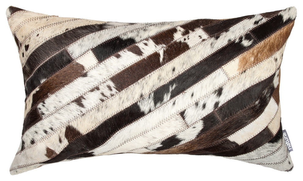 12"x20" Torino Diago Cowhide Pillow, Chocolate and White