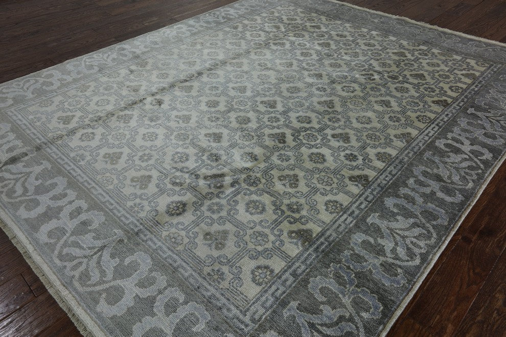 New Exquisite Satiny Bamboo Silk 8'x10' Ivory & Grey Hand Knotted Area Rug H8202