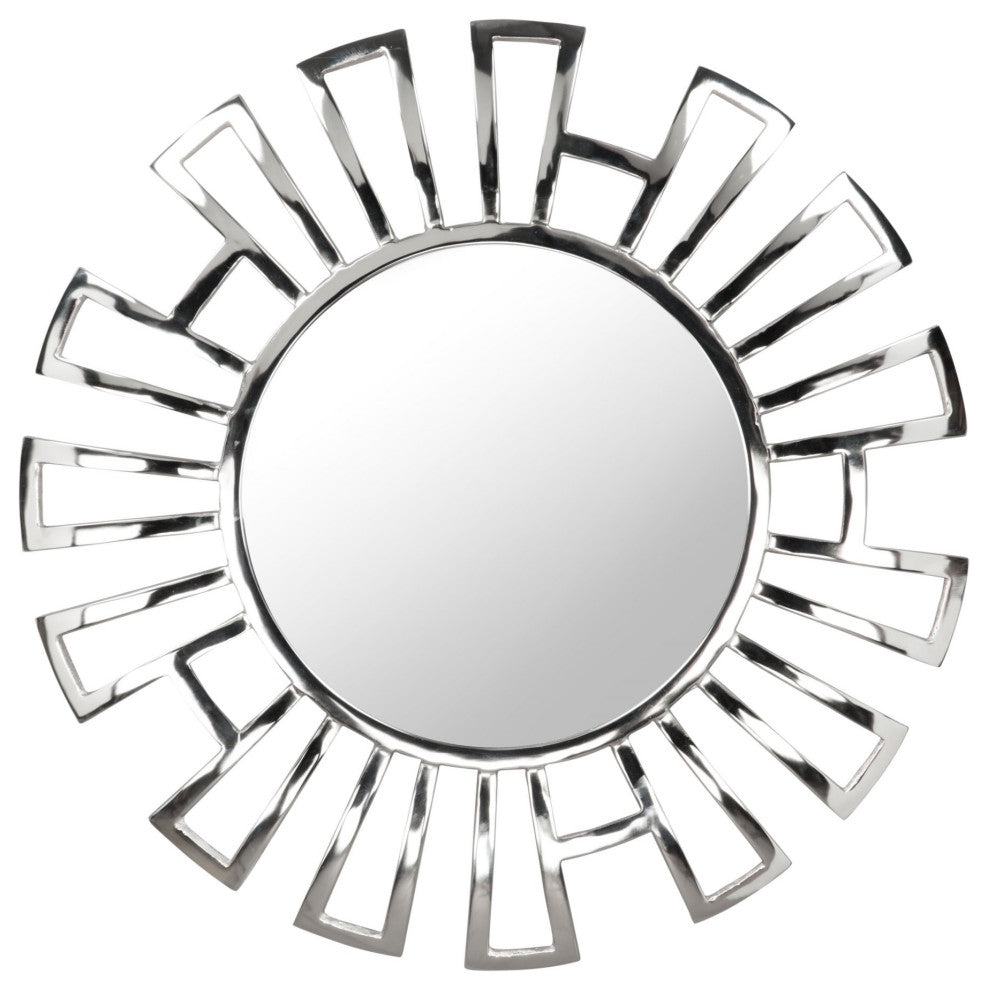Frame Wall Mirror, Round, Aluminum, Metal, Silver, Bedroom Living
