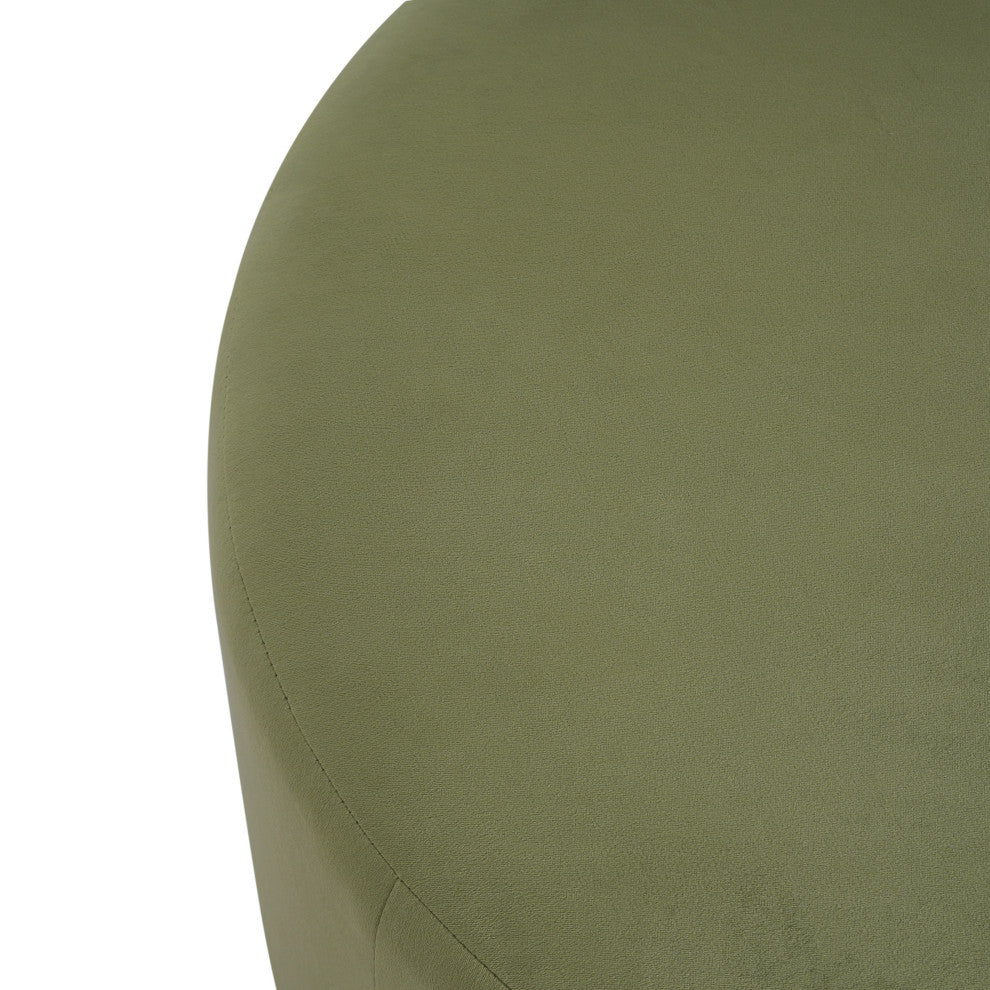 Inia Modern Upholstered Velvet Round Ottoman, Olive Green