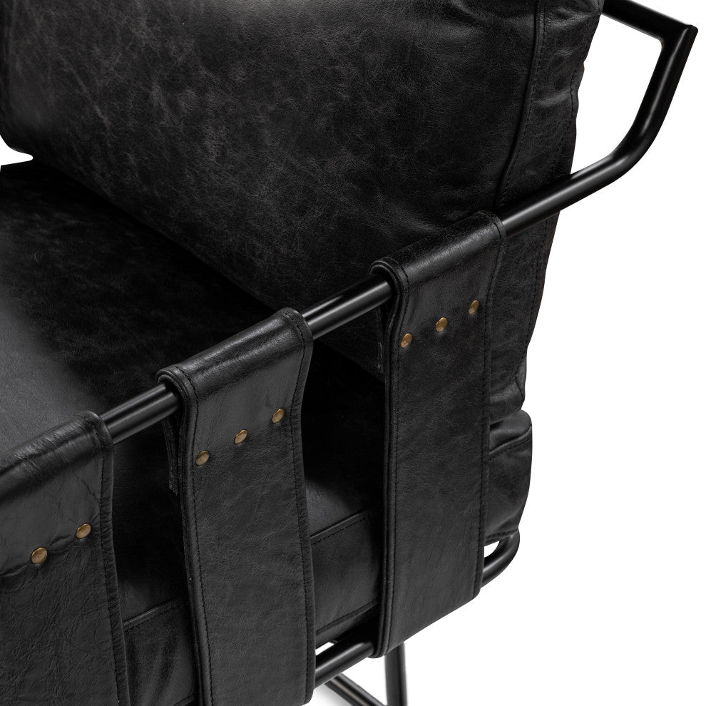 Strapling Leather Dining Chair, Black