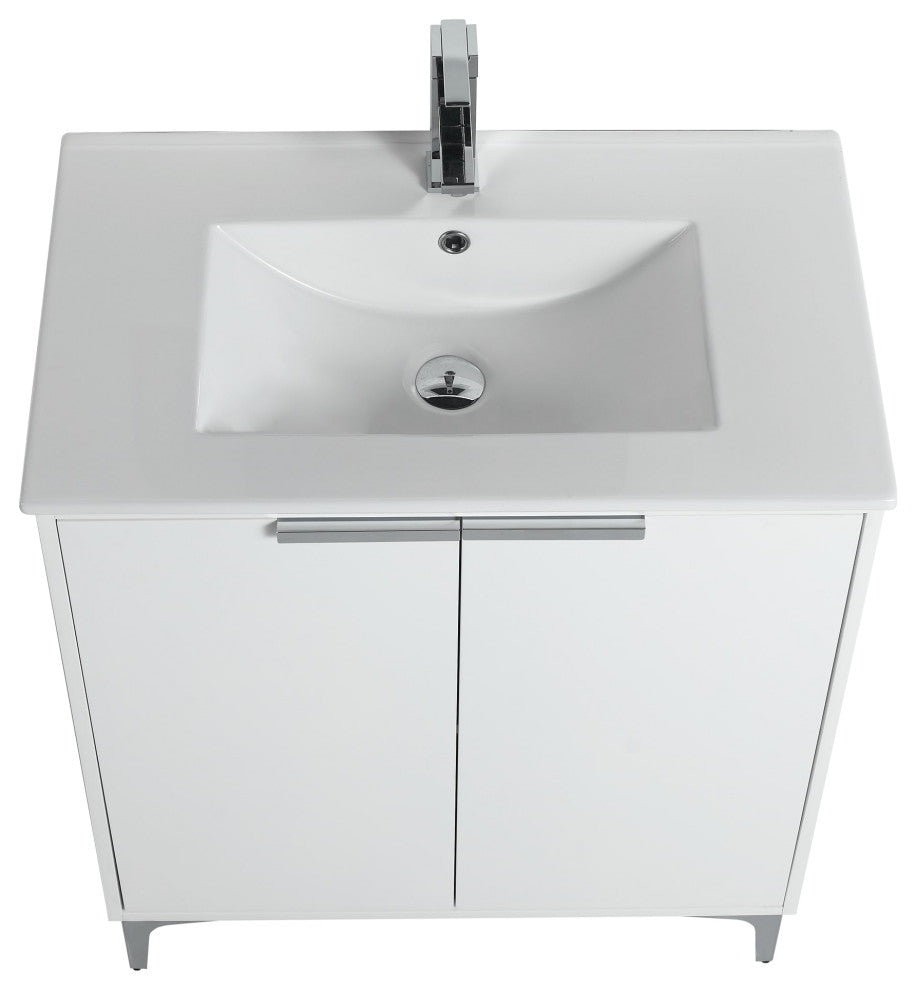 Wilmington Bath Vanity, White Matte, 30 Inch, Polished Chrome Hardware