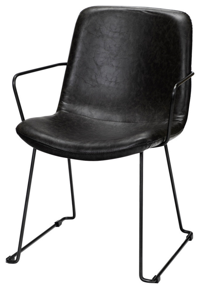 Sawyer Black Faux-Leather Wrap Seat With Black Metal Frame Dining Chair