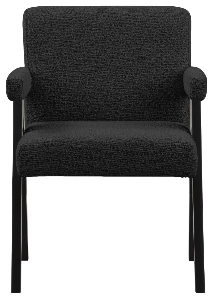 Woodloch Boucle Fabric Upholstered Accent Chair, Black, Black Finish