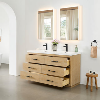 Sigrid Bathroom Vanity, White Oak, 60", With Mirror