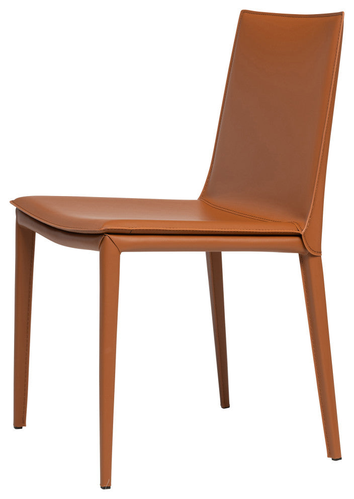 Elite Living Hilton (Set of 2) Modern Leather Upholstered Dining Chair, Cognac