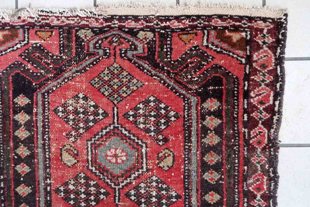 Handmade Vintage Persian Hamadan Rug 2.5'x4.2', 78cmx131cm, 1950s