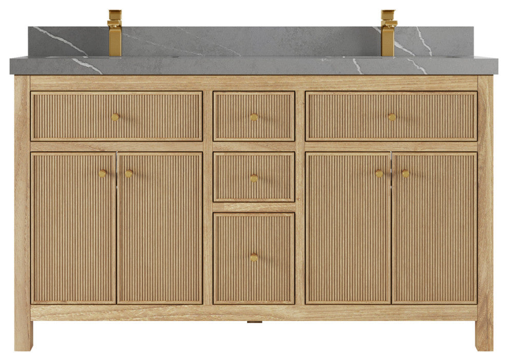 Sonoma Teak 60 Double Bath Vanity in Light  Natural with 2" Piatra Gray Quartz