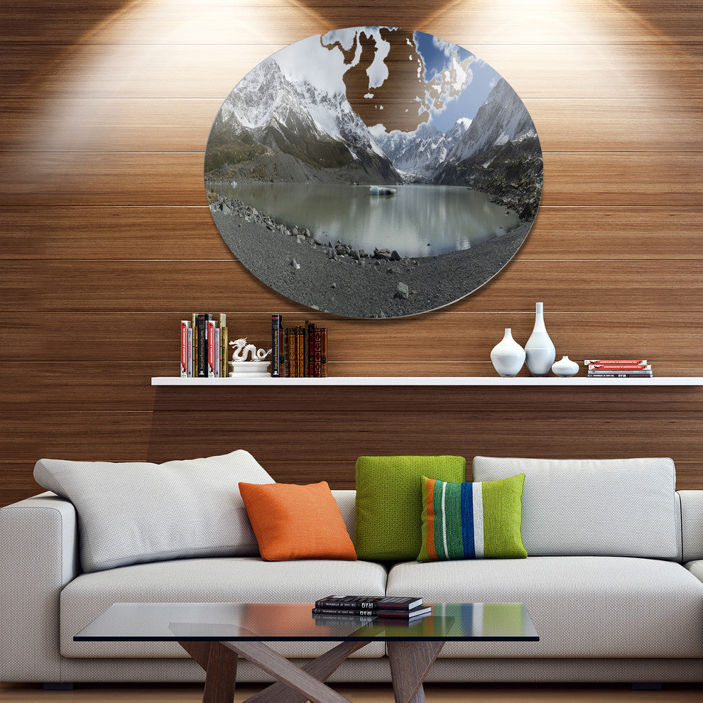 New Zealand Mountains Panorama, Landscape Disc Metal Wall Art, 11"