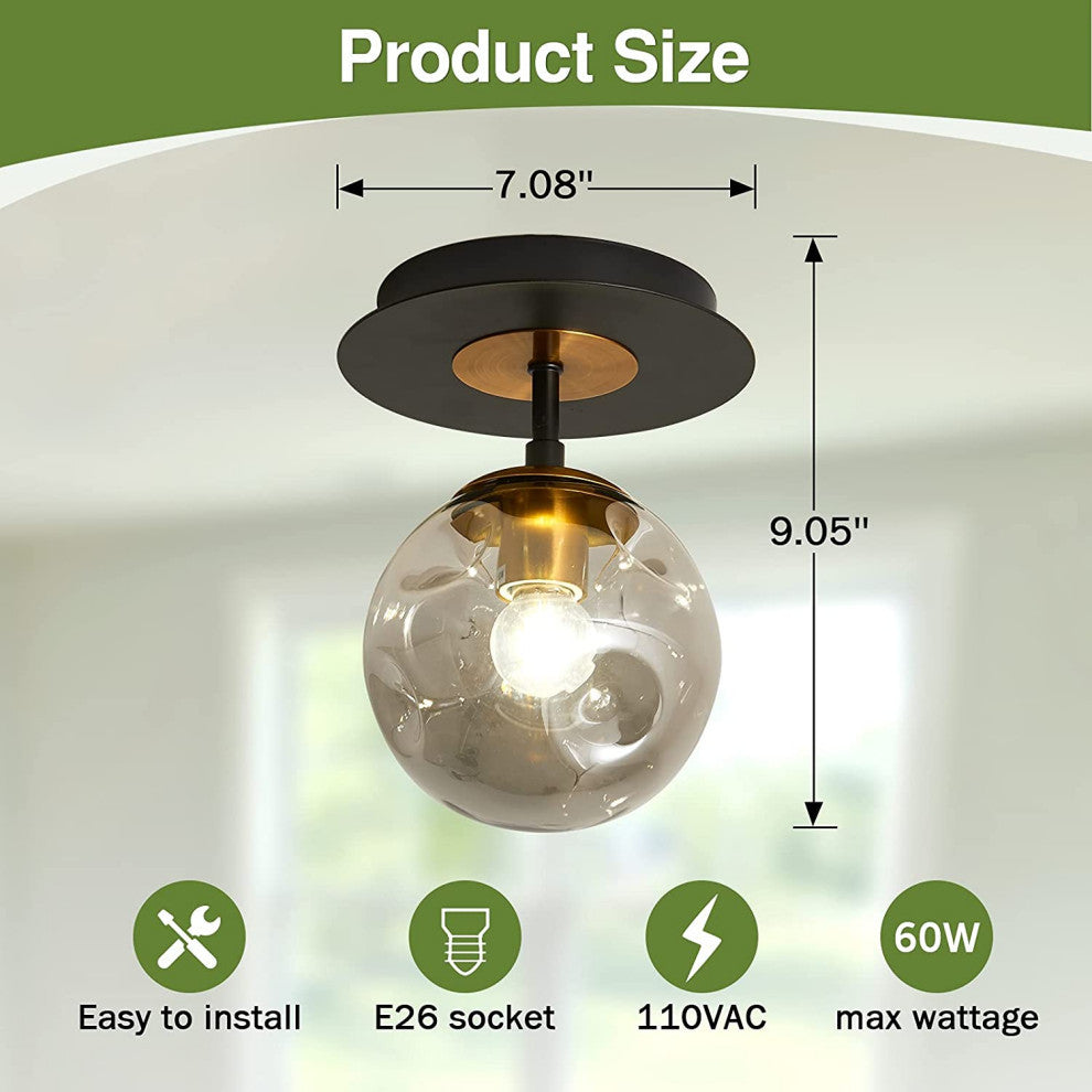 Mini globe glass ceiling light industrial balck semi flush mount ceiling light f
