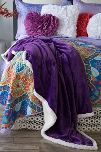 Large Extra Plush Sherpa Throw Blanket 68X54, Solid Violet Purple