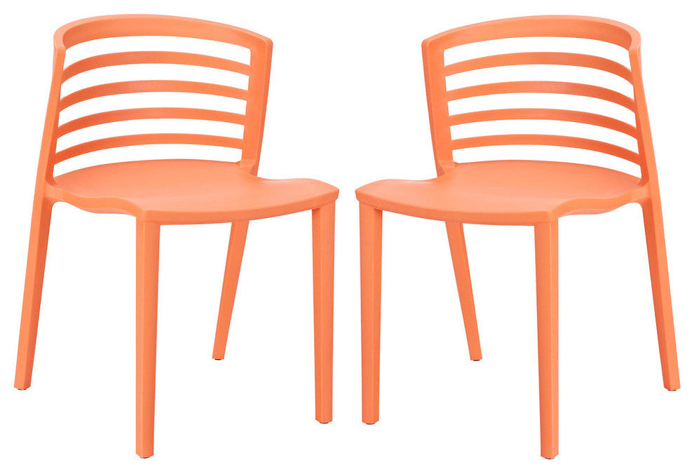Modern Contemporary Kitchen Dining Chairs Set of 2 Orange, Outdoor and Indoor