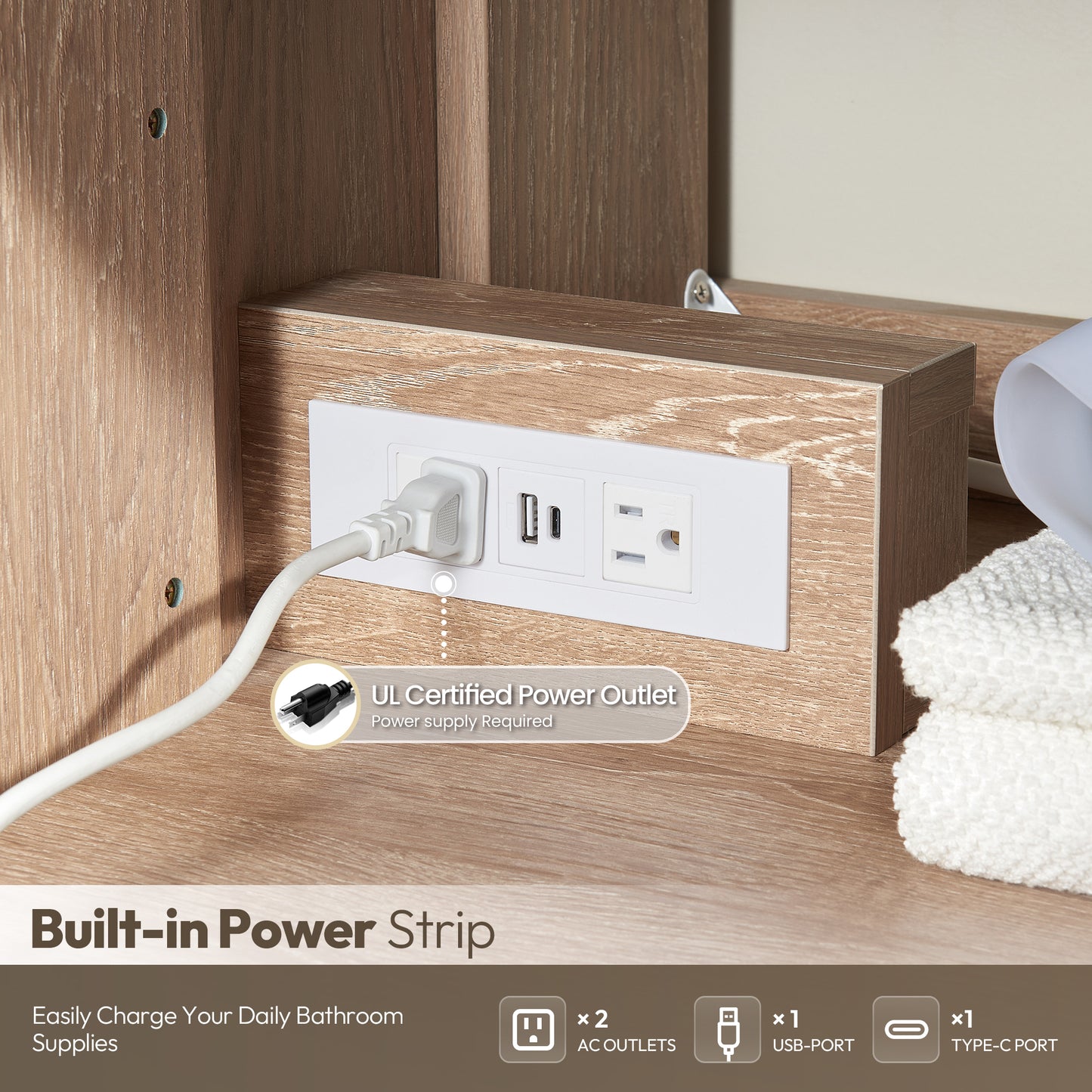 Bahia Bath Vanity, Oak, 60", Matte Black Hardware, Double, Freestanding