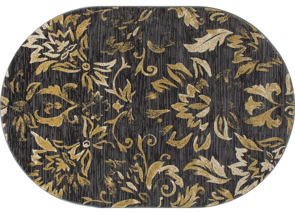 Bastille Faded Beauty Dark Gray 5'3"x7'7" Oval Area Rug