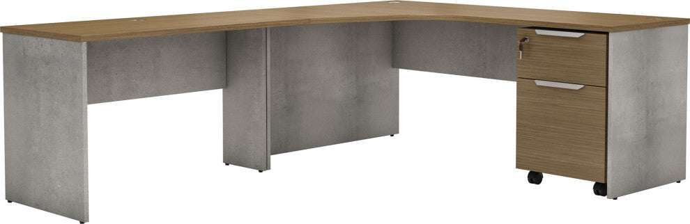 Broome Left-Facing Corner Desk Set, Weathered Concrete on Latte Walnut