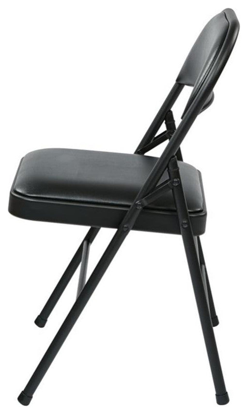Set of 4 Folding Chair with Vinyl Seat in Black