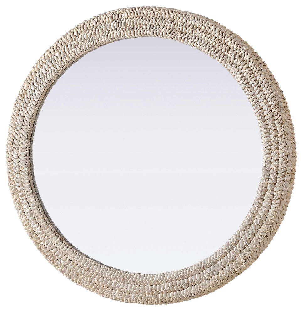 Home Living Oval Cornhusk Mirror 36x42, Linen White